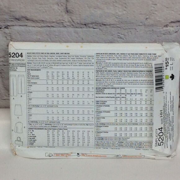 Simplicity Sewing Pattern 5204 Sizes 6-12 Vest Pants Shirt Skirt Tote Uncut - Picture 2 of 6